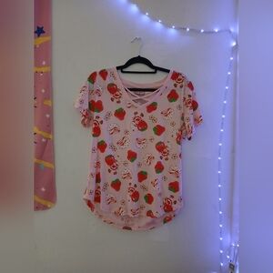 Strawberry Print Pink Tee